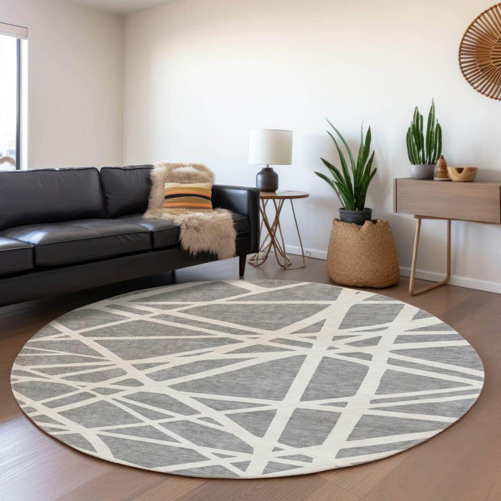 Mayfield Premium Machine Washable Abstract AMF1040 Gray 8 ft. x 8 ft. Round Rug price history on PriceWatchPro