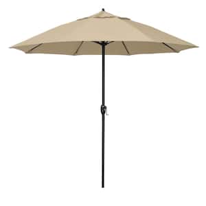 9 ft. Bronze Aluminum Market Patio Umbrella with Fiberglass Ribs and Auto Tilt in Beige Sunbrella