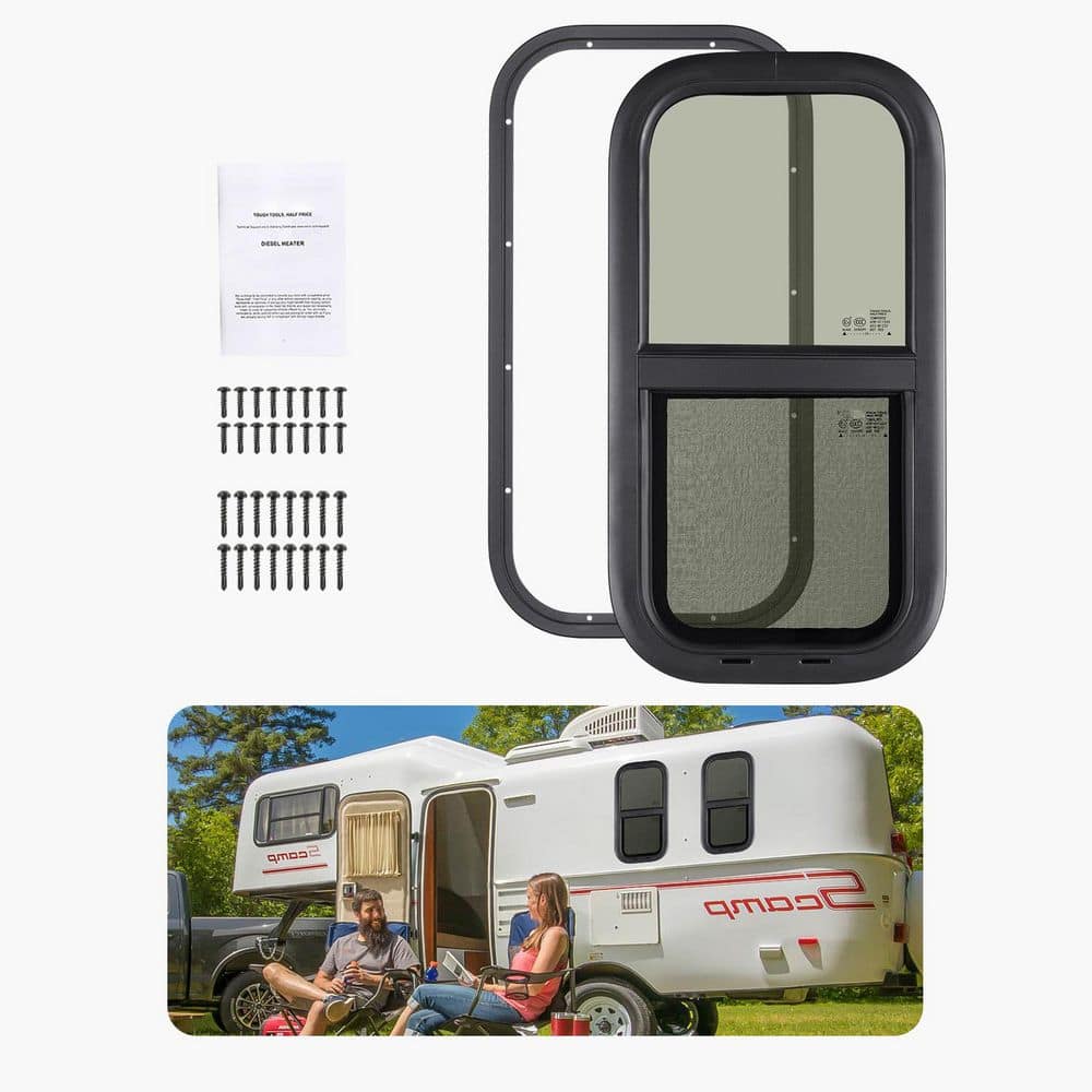 SKYSHALO Vertical RV Window, 12 in. W x 24 in. H Tinted Sliding RV ...