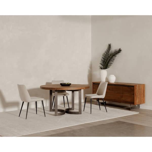 Ellis Industrial Natural Solid Acacia Wood 54 in. Iron Sled Base Round Dining Table, (Seats-4)