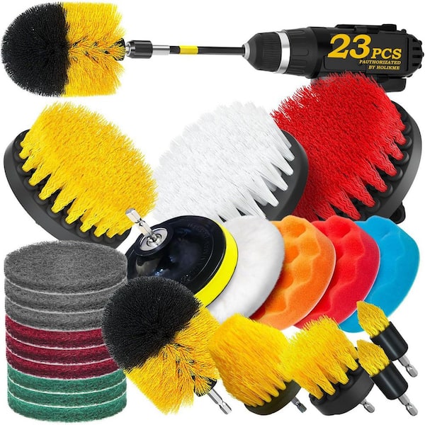 23 Piece Drill Brush Attachments Set Scrub Pads Sponge Buffing Pads Power Scrubber Brush Polishing Kit