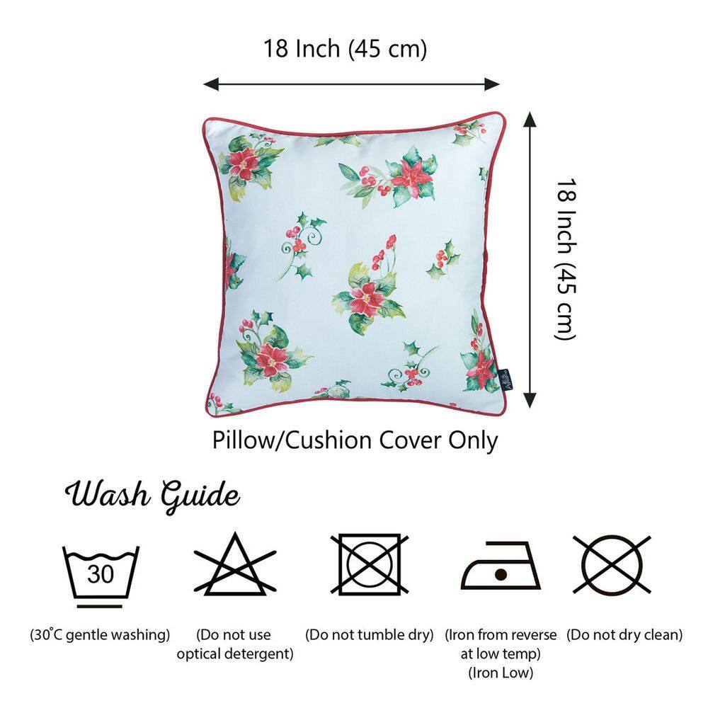 Christmas Floral White and Red Polyester Throw Pillow