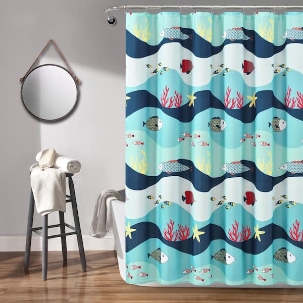 Lush Decor Sea Life Shower Curtain, Blue, 72x72