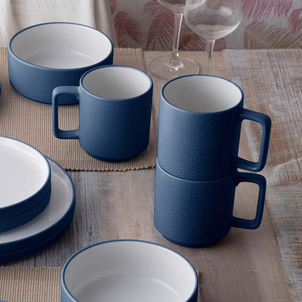 Colortex Stone Blue 16 oz. Porcelain Mugs, (Set of 4)