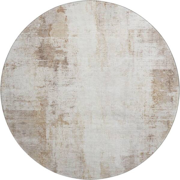 Mayfield Premium Machine Washable Abstract AMF2171 Beige 8 ft. x 8 ft. Round Rug