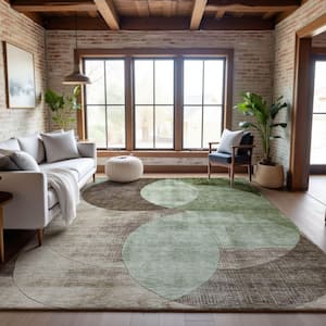 Mayfield Premium Machine Washable Abstract AMF1140 Aloe 9 ft. x 12 ft. Area Rug