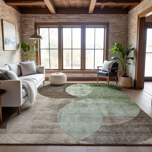 Mayfield Premium Machine Washable Abstract AMF1140 Aloe 9 ft. x 12 ft. Area Rug