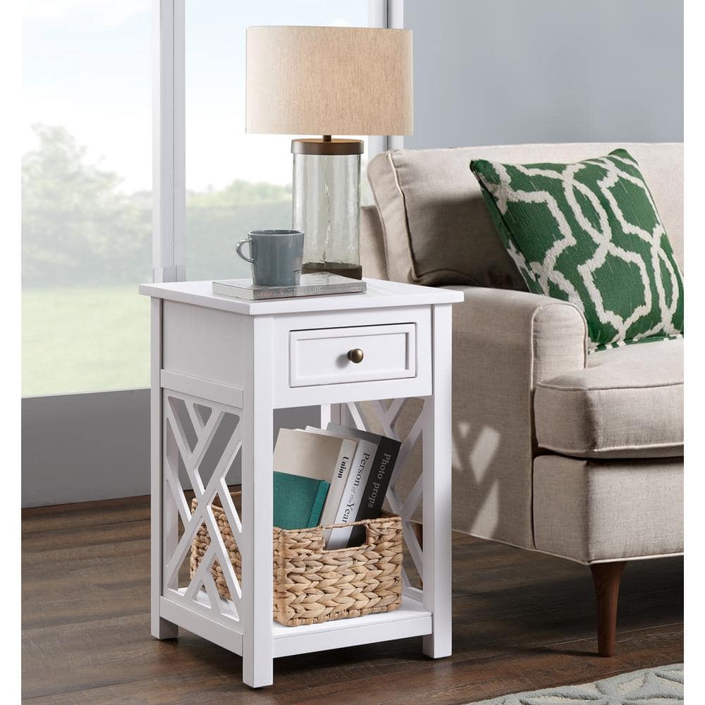 Coventry 15.75'' White Pine End Table with Drawer and Shelf