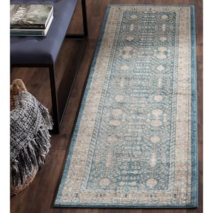 Sofia Blue/Beige 2 ft. x 6 ft. Border Runner Rug