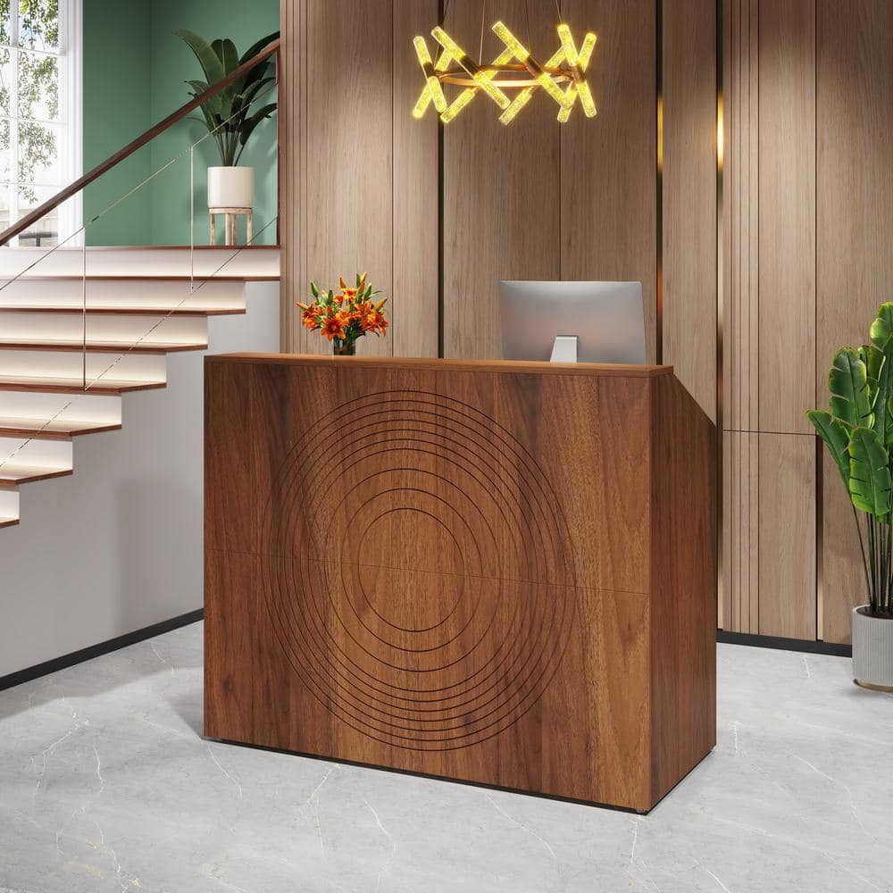 Moronia 47 in. Rectangular Walnut Engineered Wood Reception Desk with Counter Modern Front Desk Reception Room Table