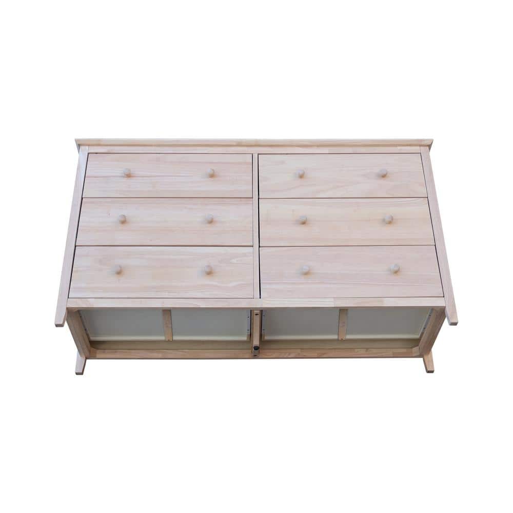 Coastal Unfinished Solid Wood 6-Drawer Dresser in Brown