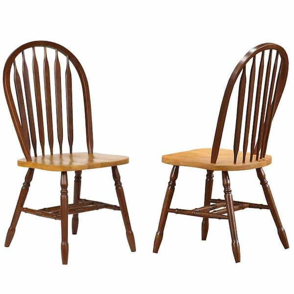 AndMakers Nutmeg Brown and Light Oak Solid Wood Windsor Arrowback Dining Chairs (Set of 2)