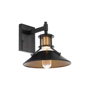 Sleepless 11 in. Black with Aged Brass Integrated LED Outdoor Wall Sconce, 3000K