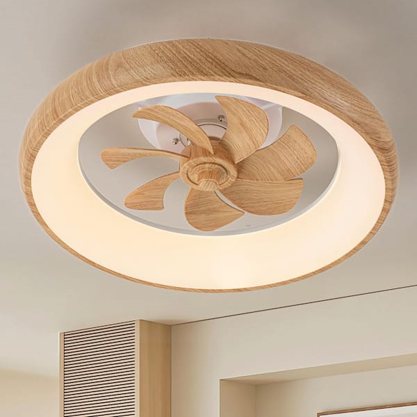20 in. Dimmable Integrated LED RGB Smart Indoor Woodgrain Low Profile Ceiling Fan with Light, Voice/App/Remote Control
