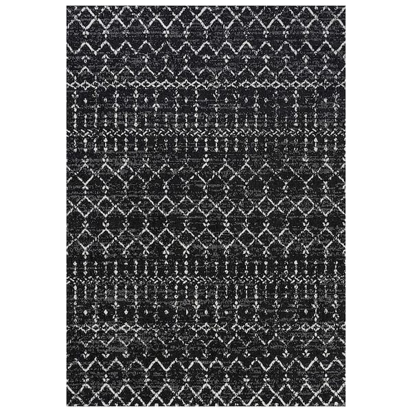 Unbranded Black Polypropylene 4 ft. x 6 ft. Trellis Indoor Area Rug
