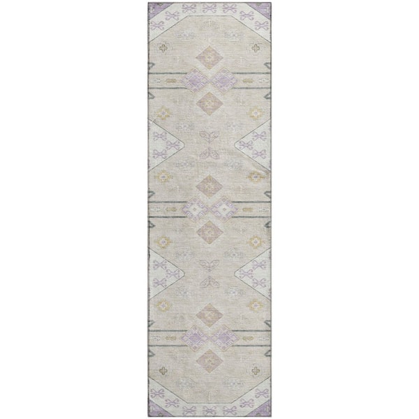 Mayfield Premium Machine Washable Abstract AMF2565 Lavender 2 ft. x 7 ft. Runner Rug