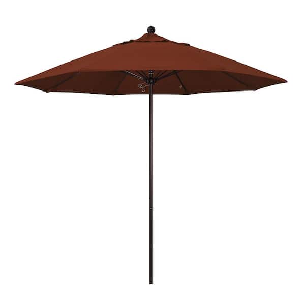 California Umbrella 9 ft. Bronze Aluminum Commercial Market Patio Umbrella with Fiberglass Ribs and Push Lift in Terracotta Olefin