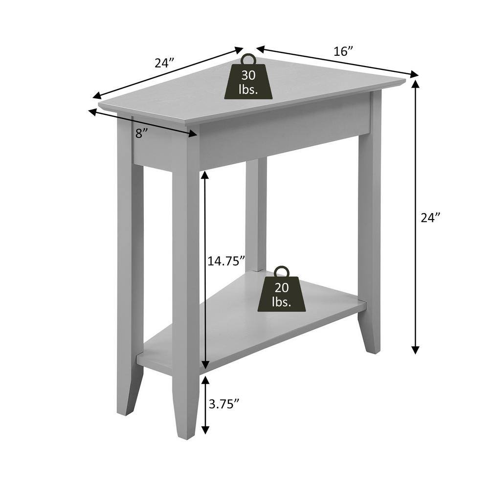 White and Driftwood Triangular Wood End Table with Shelf