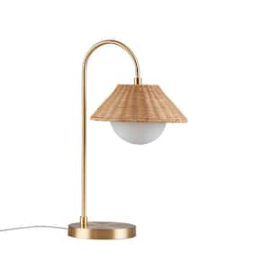 Laguna 20 in. Gold/Natural Rattan Weave Shade Table Lamp