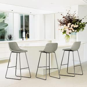 39 in. Gray Faux Leather Bar Stools Metal Frame Counter Height Bar Stools (Set of 3)