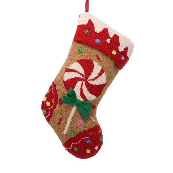 Glitzhome 19.3 in. Polyester/Acrylic Hooked Christmas Stocking with Candy