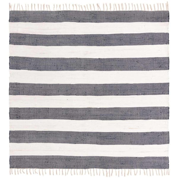 Chindi Rag Striped Navy Blue 7 ft. 10 in. x 7 ft. 10 in. Area Rug