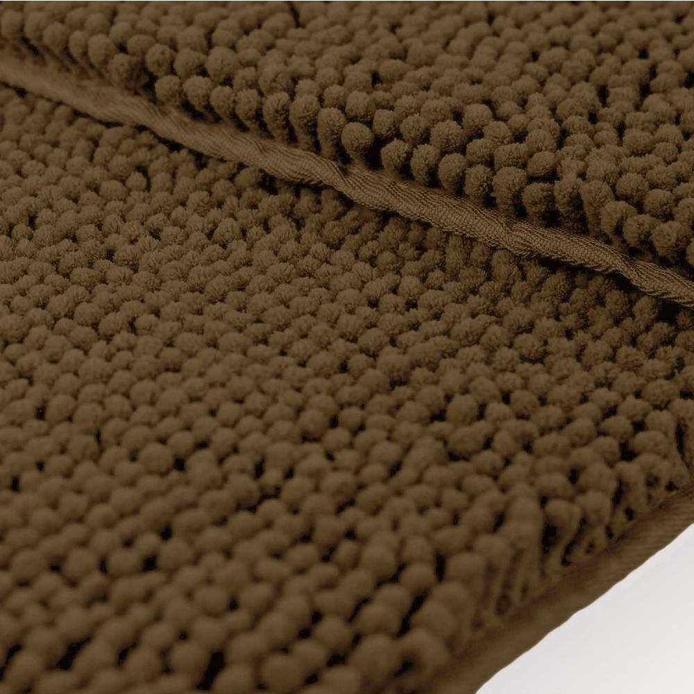 Brown Plush Shag Chenille Bath Mat Set