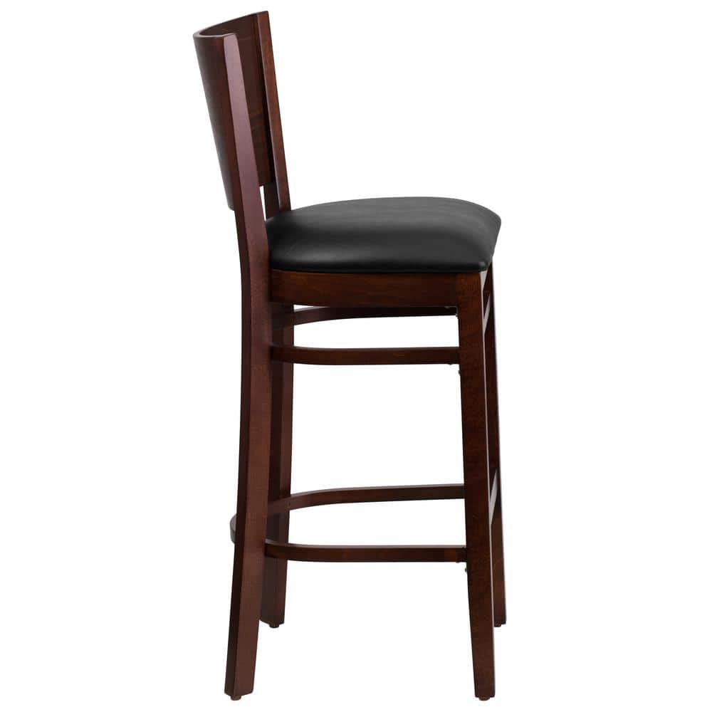 Walnut Solid Back Wooden Barstool with Footrest