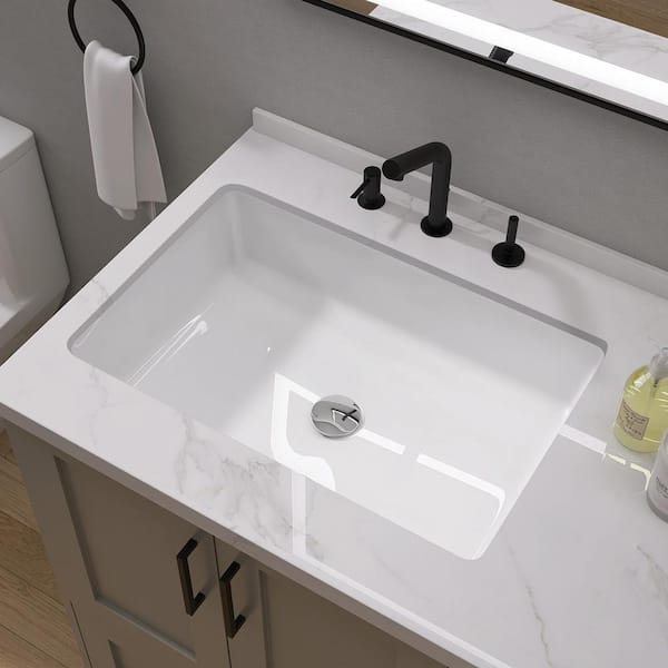 23 in. Undermount Bathroom Sink in Gloss White Vitreous China Rectangle Ceramic Vessel Sink with Overflow Single Basin