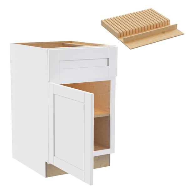 Home Decorators Collection Washington 21 in. W x 24 in. D x 34.5 in. H Vesper White Plywood Shaker Assembled Base Kitchen Cabinet Left Knife Block