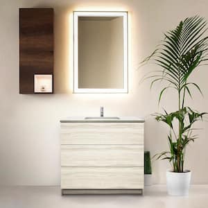 Element 36 in. W x 22 in. D x 35 in. H Bath Vanity in Light Oak with Galaxy White Quartz Top Single Hole