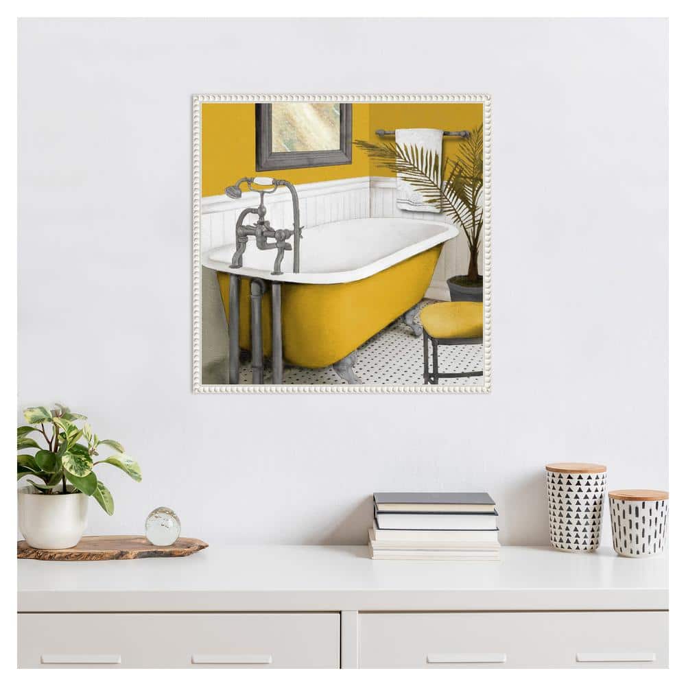 Sunny Bath I Yellow and White Canvas Wall Art with Beaded Frame