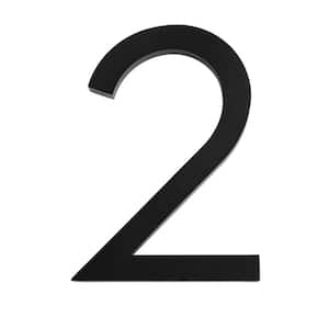 6 in. Matte Black Aluminum Floating or Flat Modern House Number 2