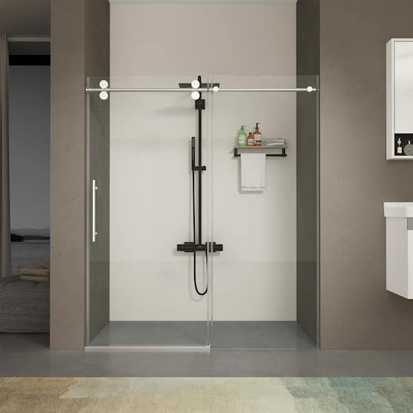 Unbranded 60 in. W x 76 in. H Sliding Frameless Shower Door in Chrome Finish with Clear Glass