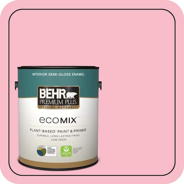 1 gal. #120C-2 Pink Punch Semi-Gloss Enamel EcoMix Plant-Based Interior Paint & Primer