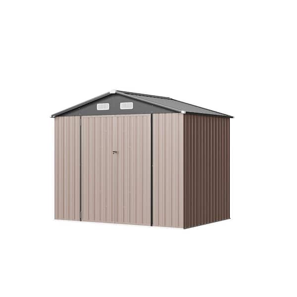 8 ft. x 6 ft. Gable Roof Brown Metal Storage Shed with Lockable Doors and Foundation Kit(42.5 sq ft)