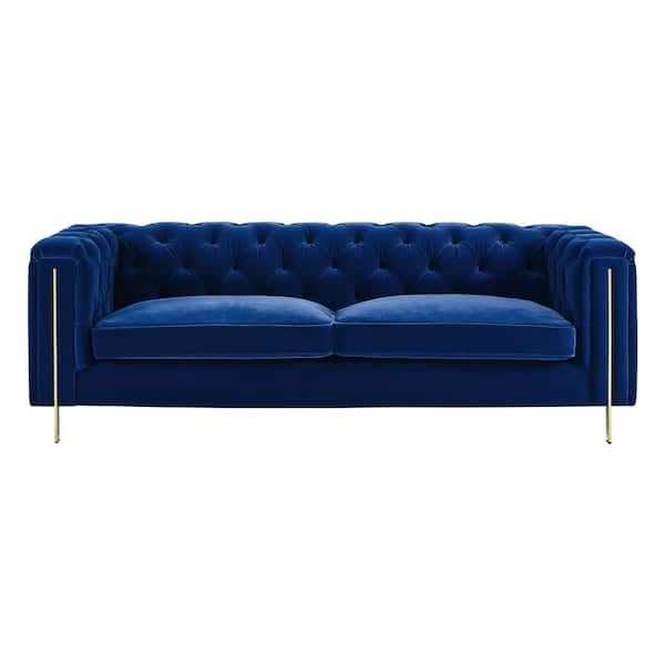 Steve Silver Charlene 84 in. W Rolled Arm Straight Sofa in Blue Velvet with Button Tufted
