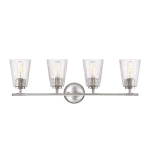 Westwood 29.75 in. 4-Light Polished Nickel Modern Vanity with Clear Woodgrain Glass Shades