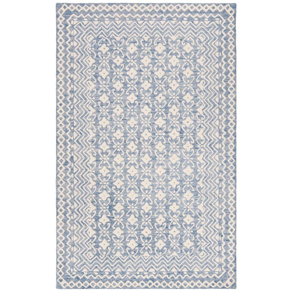 Floral Elegance Blue/Ivory Hand-Tufted Wool Area Rug 4' x 6'