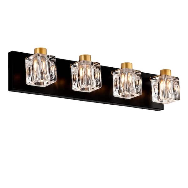 bessten Hera 23.6 in. 4 Light Matte Black Vanity Light with Crystal Glass Shade (Bulb Included)