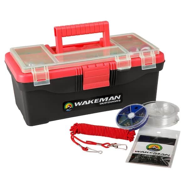 Red Fishing Single Tray Tackle Box Kit (55-Pieces)