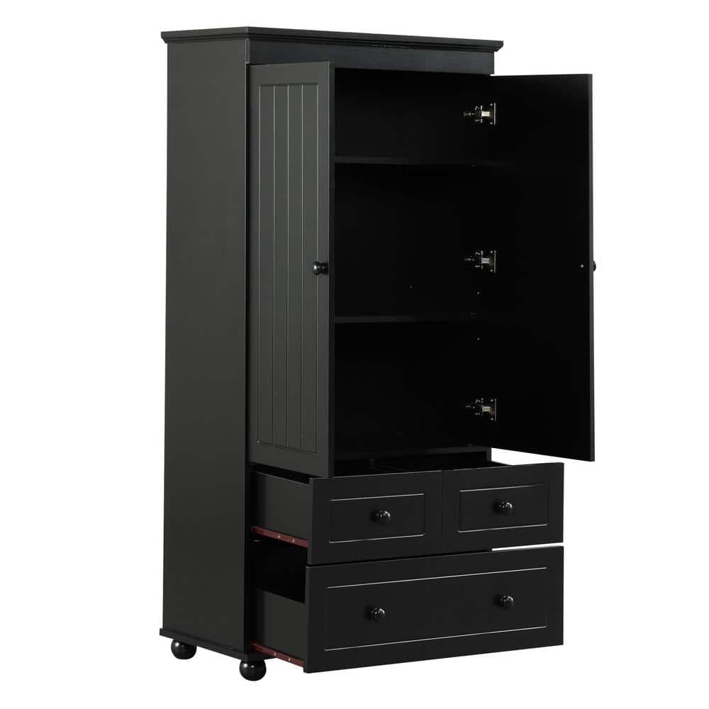 30.6 in. W x 15.8 in. D x 62.7 in. H Black Linen Cabinet Tall Storage Cabin