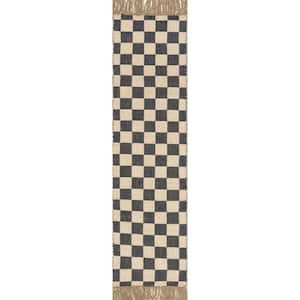 Connie Checkered Wool/Jute Tasseled Gray 2 ft. x 8 ft. Runner Rug