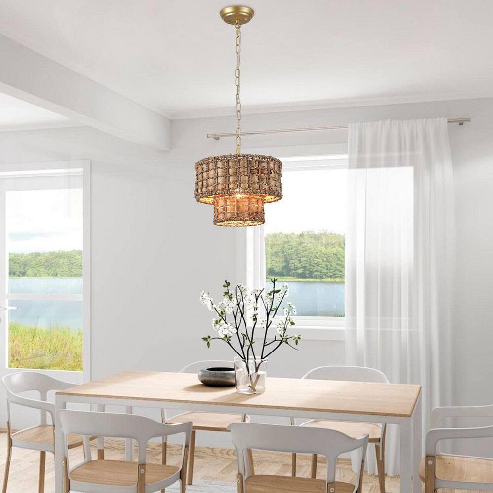 1 Light Gold Seagrass Beachy Bohemian Drum Chandelier for Living Room Dining Room Bedroom No Bulbs Included price history on PriceWatchPro