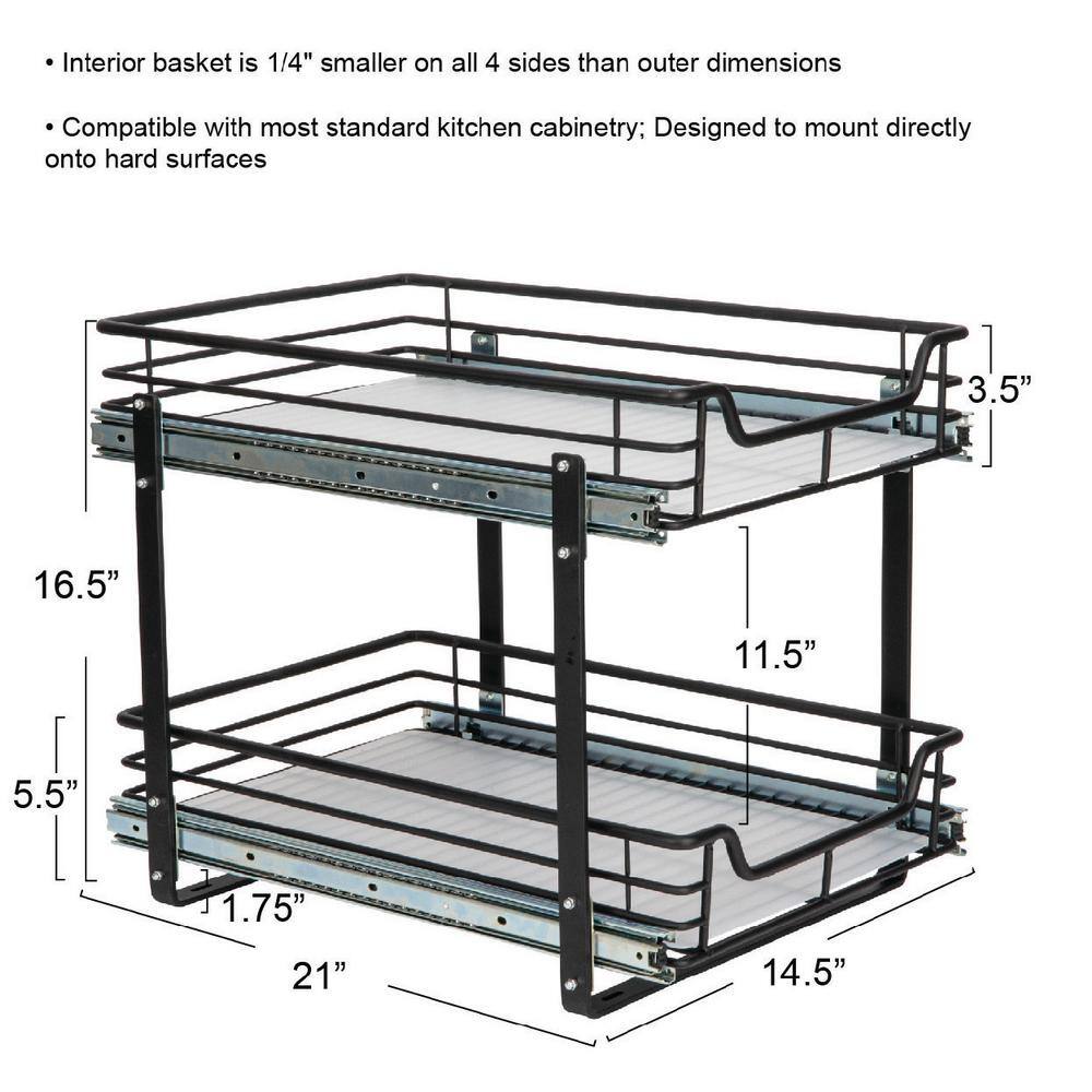 Black Dual-Slide 2-Tier Steel Storage Organizer with Plastic Liners