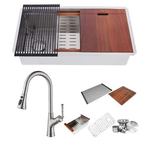 Brushed Stainless Steel 36 in. Single Bowl Undermount Workstation Kitchen Sink with Faucet