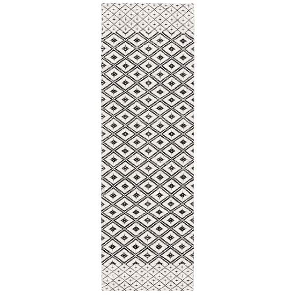 Marbella 3 ft. x 8 ft. Black/Ivory Modern Diamond Runner Rug