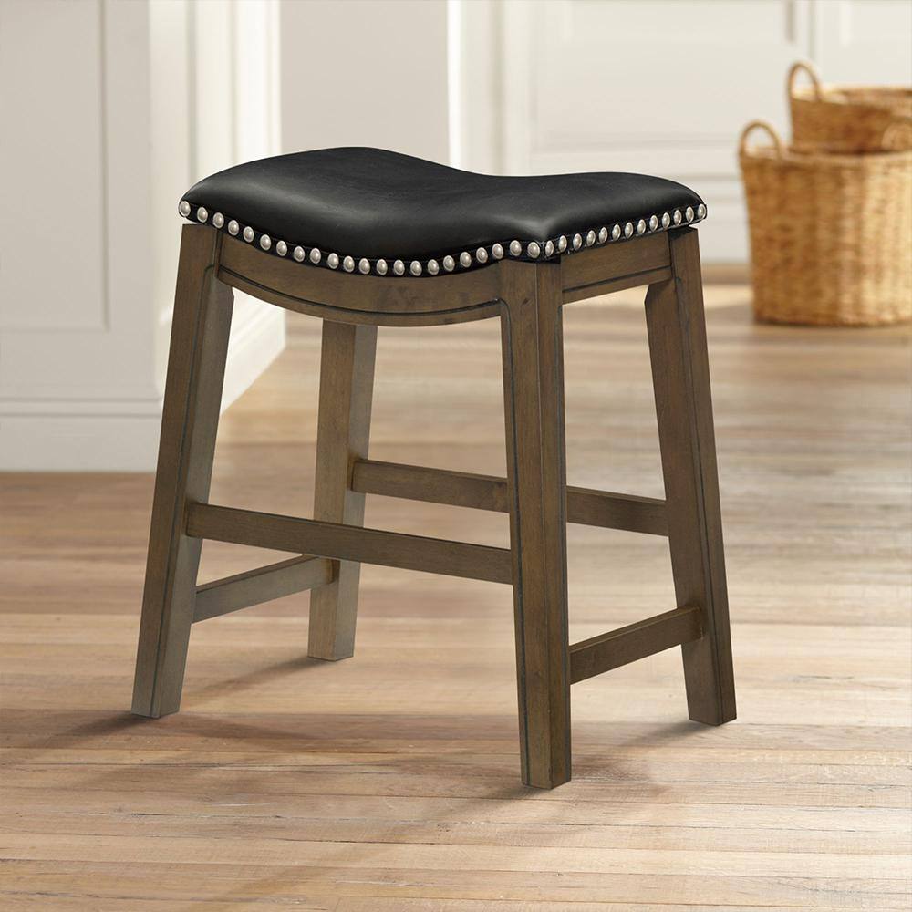 Contemporary Black Leather Saddle Counter Stool 20"
