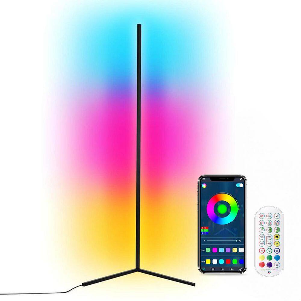 56 in. Black L-Shaped Smart Dimmable Standard Floor Lamp for Living Room, RGB Bluetooth Corner Light 1 Pack price history on PriceWatchPro