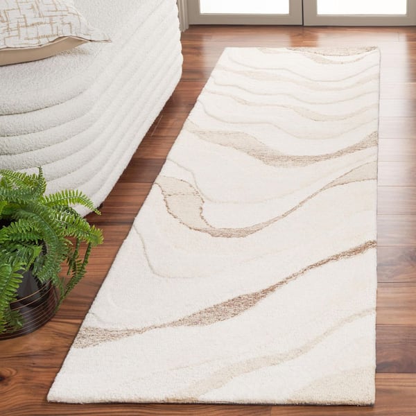 Fifth Avenue 2 ft. x 8 ft. Ivory/Beige Wavy Abstract Runner Rug